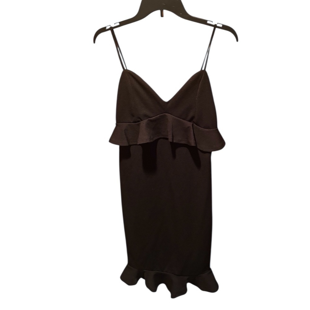 Favlux Fashion Ruffle Hem Little Black Midi Dress Medium NWT